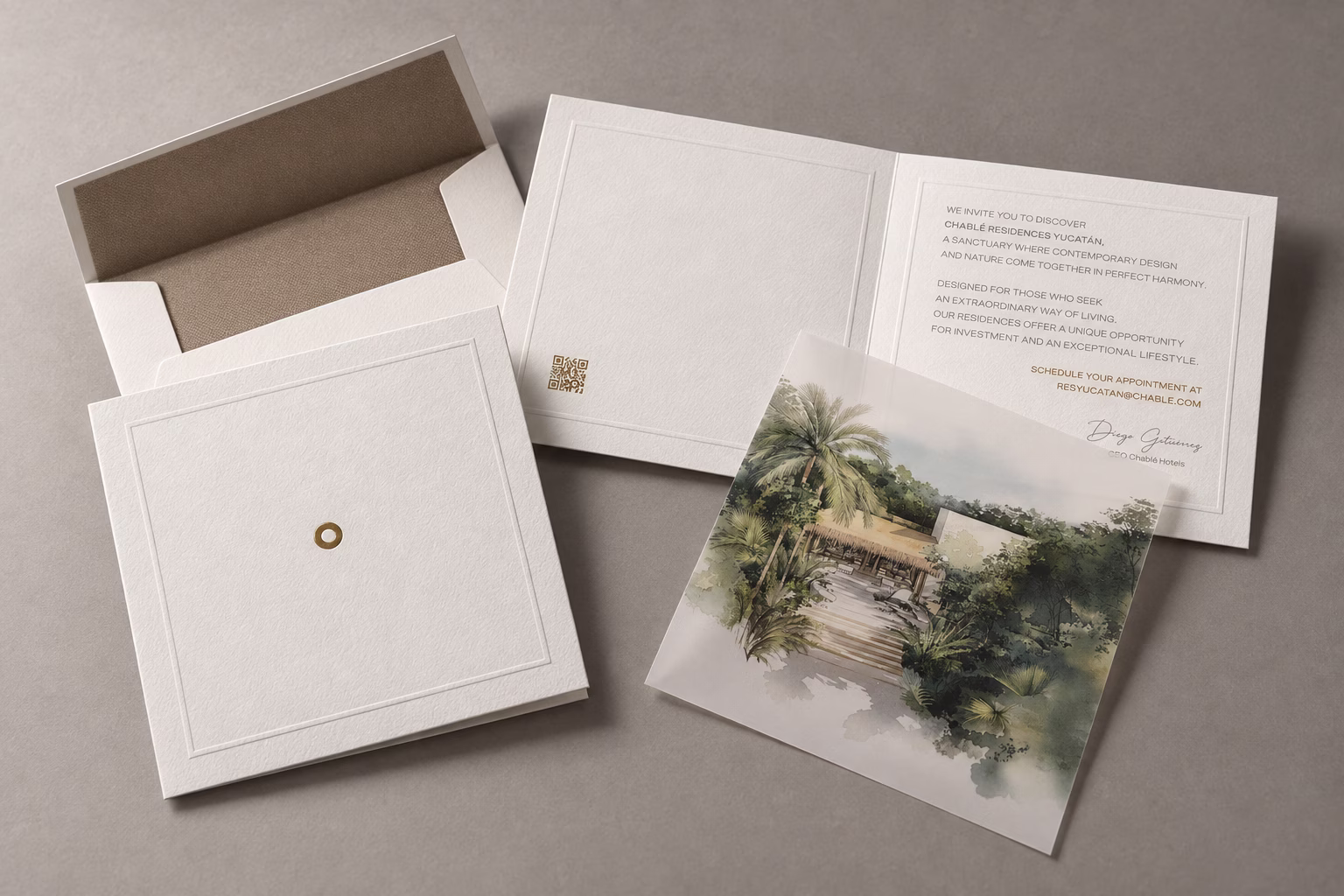 Chablé collateral collection in a presentation mockup